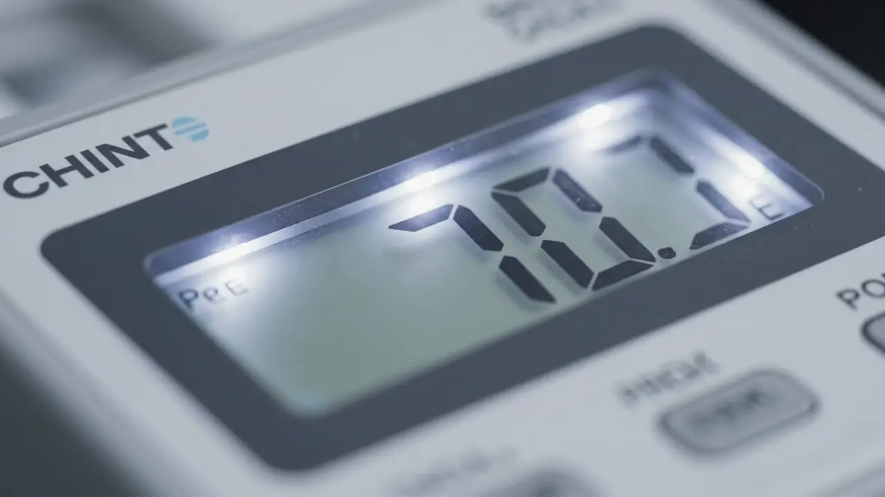 Macro shot of a CHINT prepaid smart meter LCD digit-by-digit readout